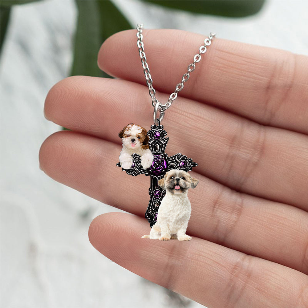 Shih Tzu Pray For God Stainless Steel Necklace
