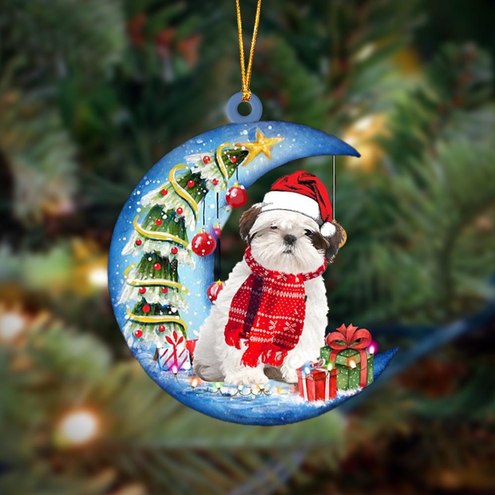 Shih Tzu On The Moon Merry Christmas Hanging Ornament