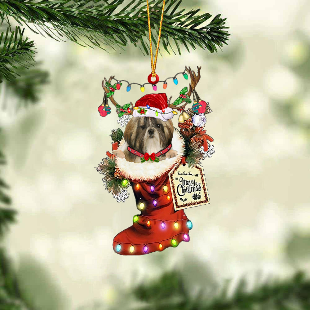 Shih Tzu In Red Boot Christmas Ornament