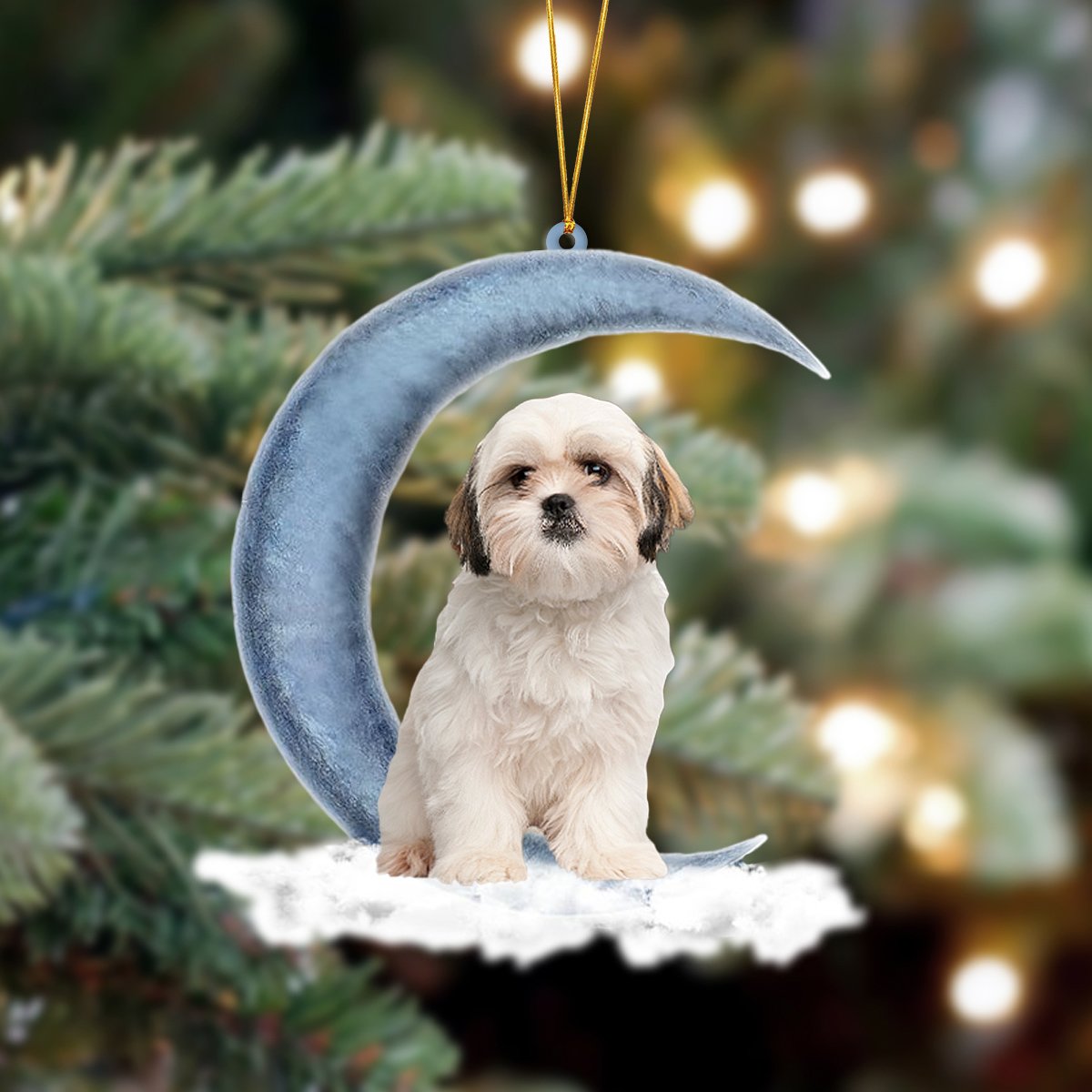 Shih Tzu Sits On The Moon Hanging Ornament