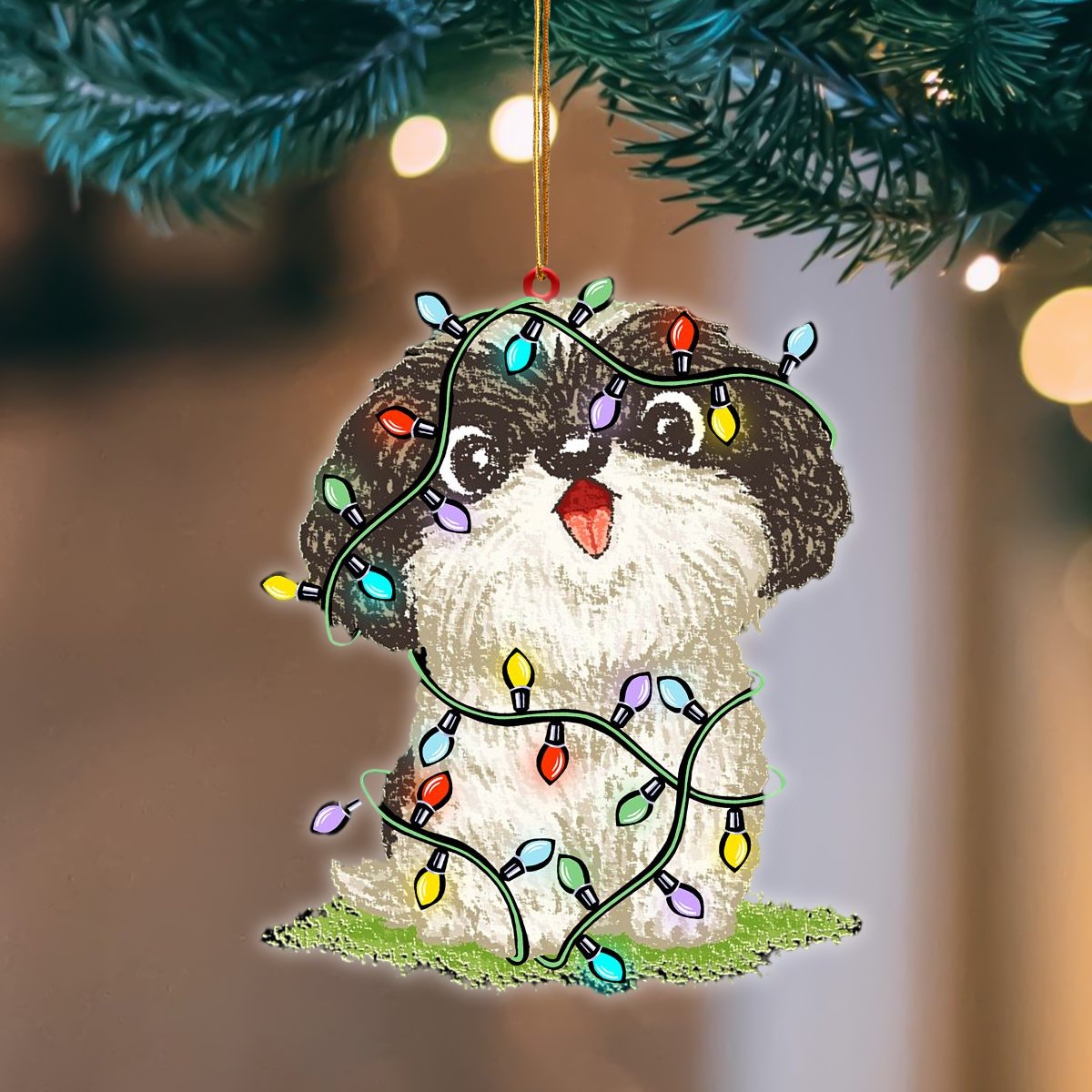 Shih Tzu Christmas Light Hanging Ornament