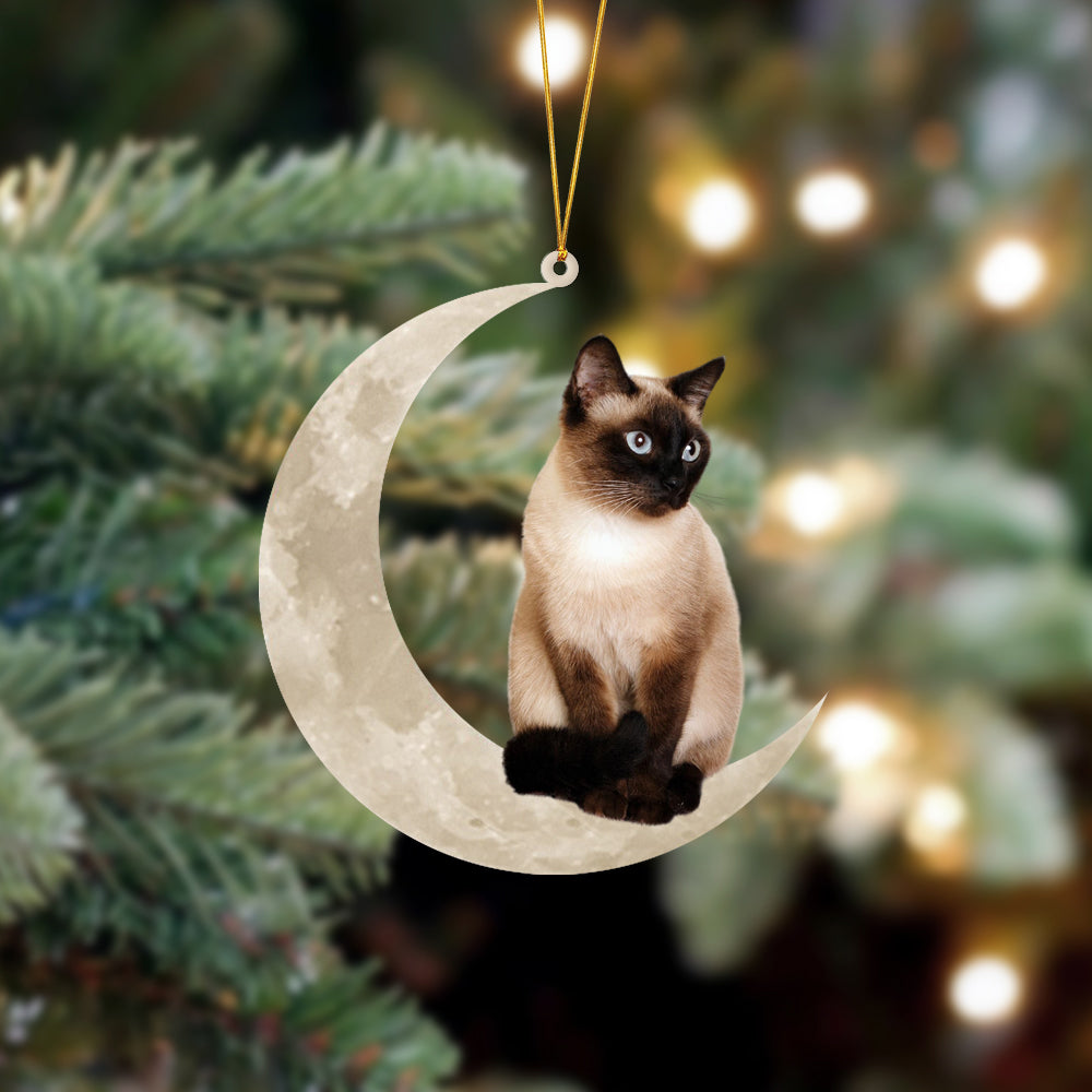 Siamese Cat Sits On The Moon Hanging Ornament