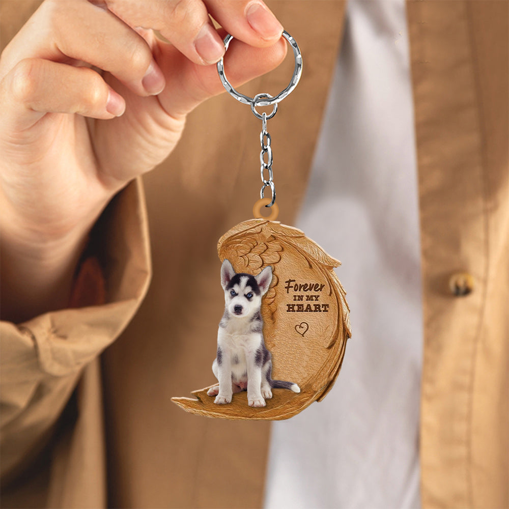 Siberian Husky2 In My Heart Flat Acrylic Keychain