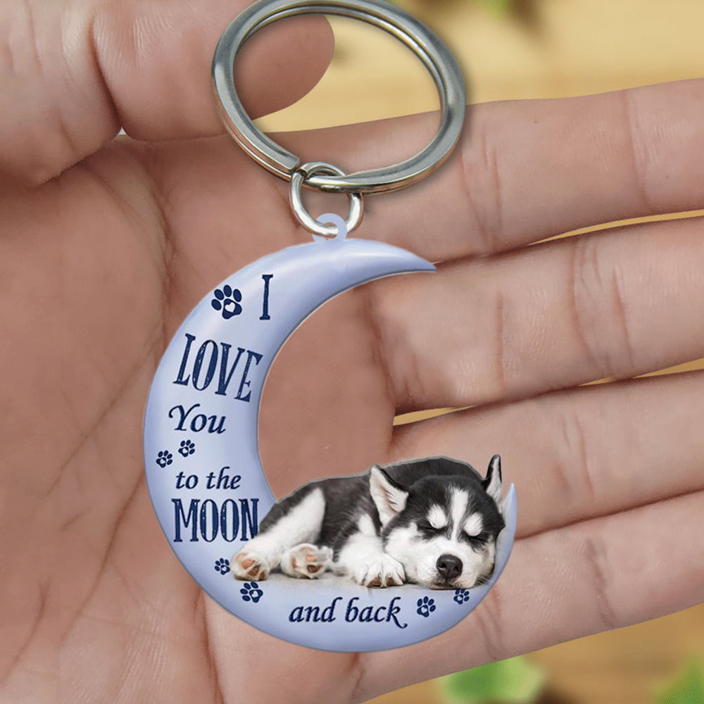 Siberian Husky I Love You To The Moon And Back Flat Acrylic Keychain