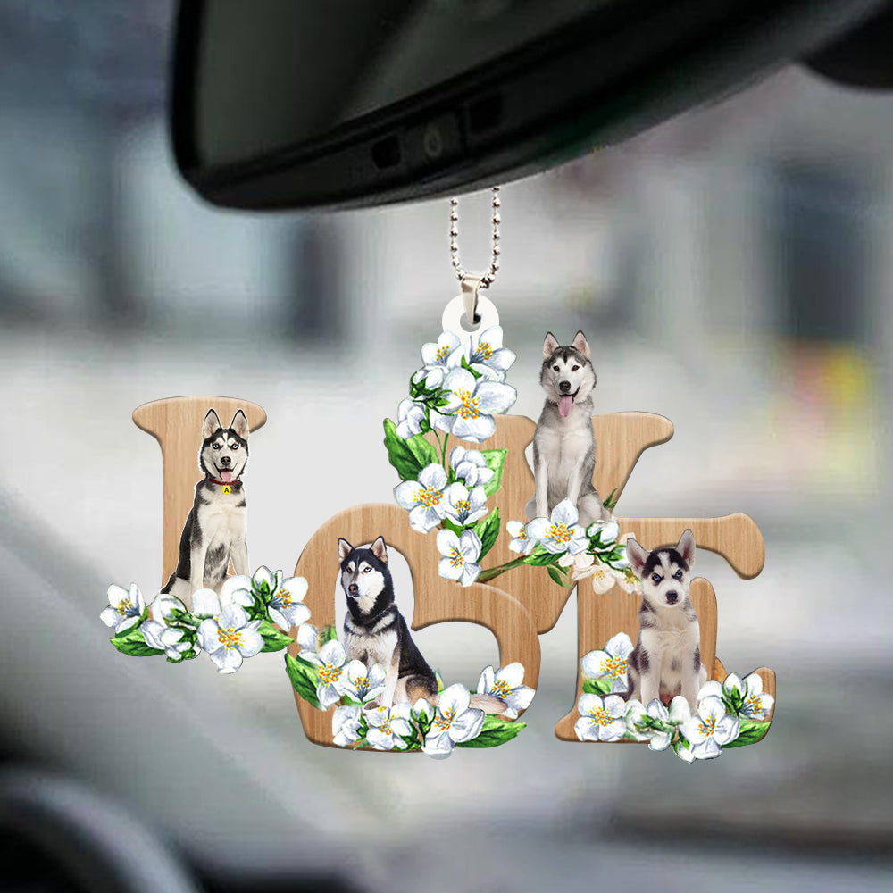 Siberian Husky Love Flowers Dog Lover Car Hanging Ornament