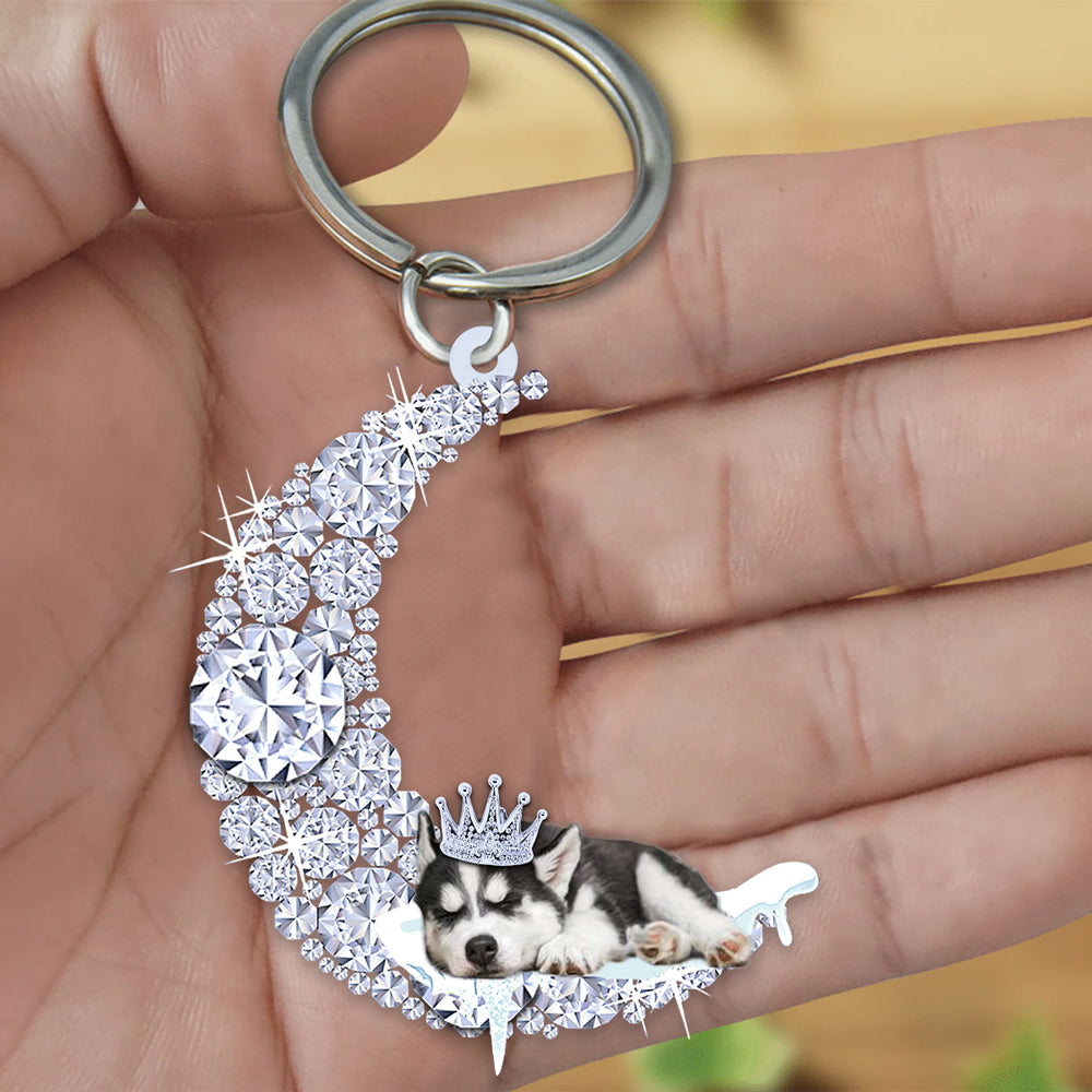 Siberian Husky Sleeping On A Diamond Moon Acrylic Keychain