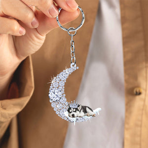Siberian Husky Sleeping On A Diamond Moon Acrylic Keychain