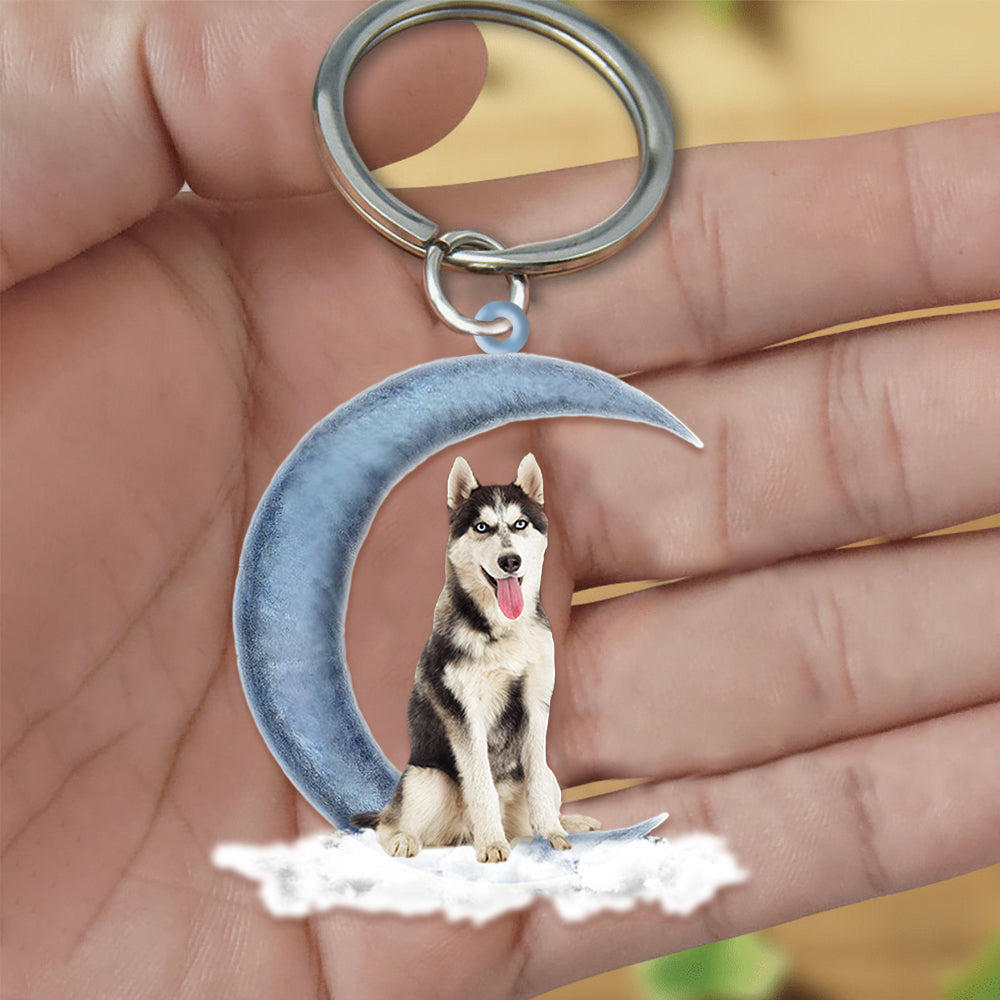Siberian Husky On The Moon Flat Acrylic Keychain