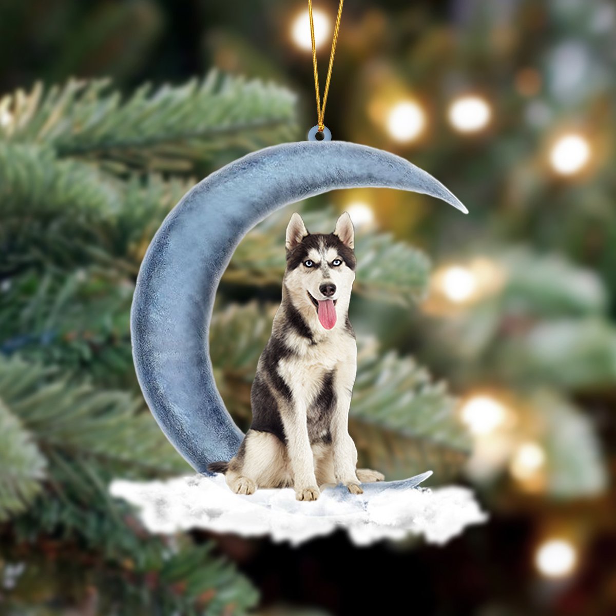 Siberian Husky Sits On The Moon Hanging Ornament