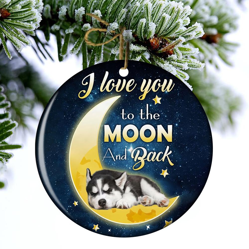 Siberian Husky I Love You To The Moon And Back Porcelain/Ceramic Ornament