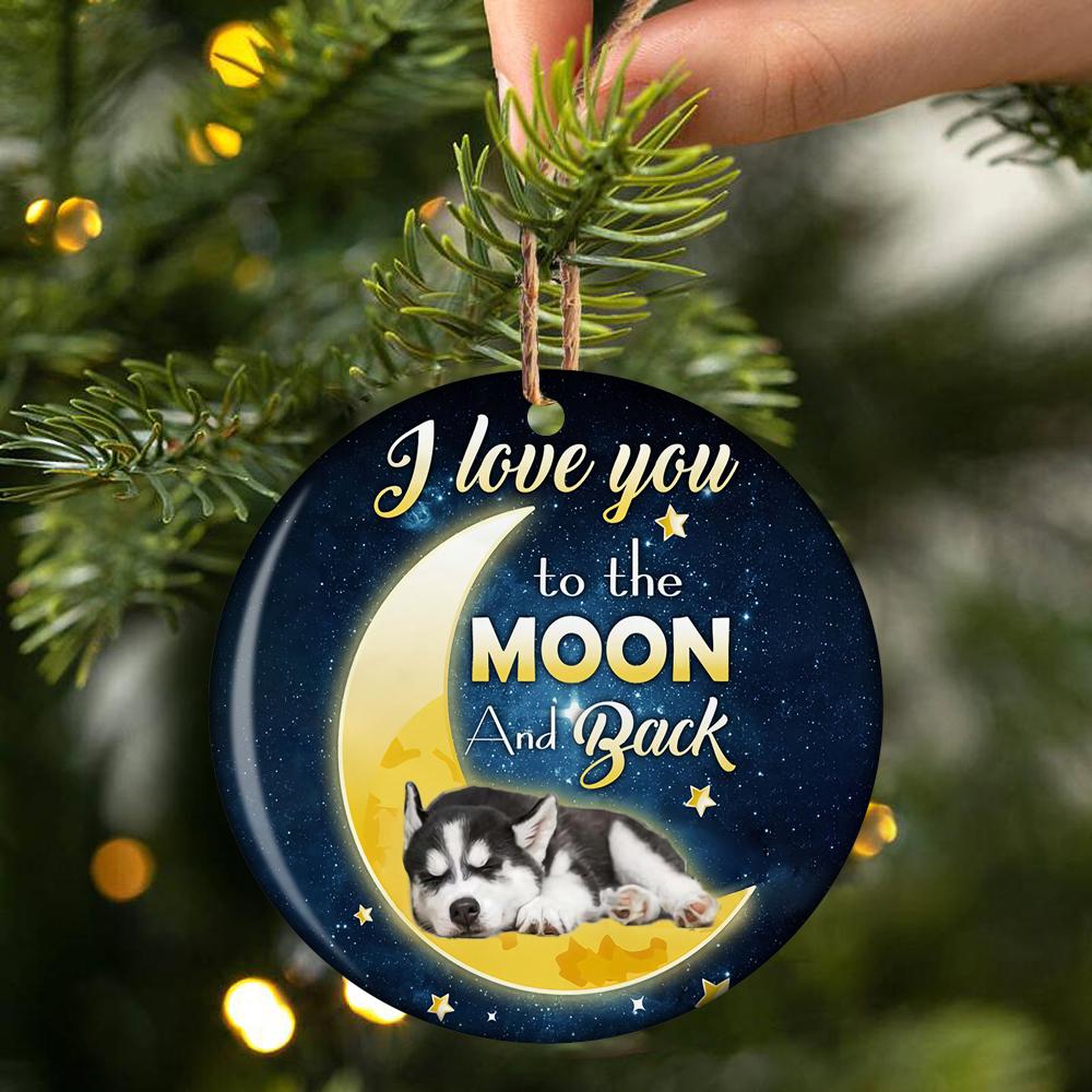 Siberian Husky I Love You To The Moon And Back Porcelain/Ceramic Ornament