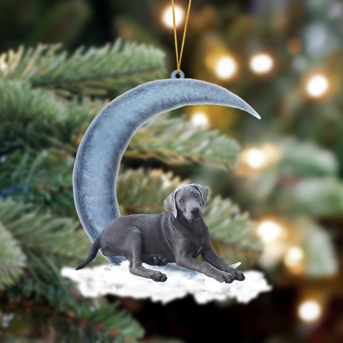 Silver Labrador Retriever Sits On The Moon Hanging Ornament