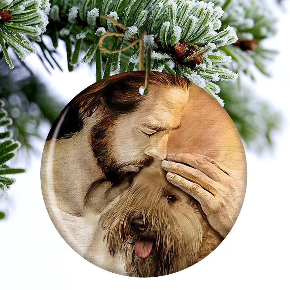 Soft Coated Wheaten Terrier With Jesus Porcelain/Ceramic Ornament