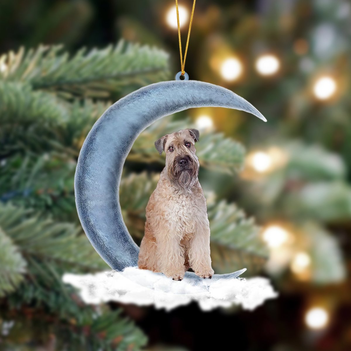 Soft coated Wheaten Terrier Sits On The Moon Hanging Ornament