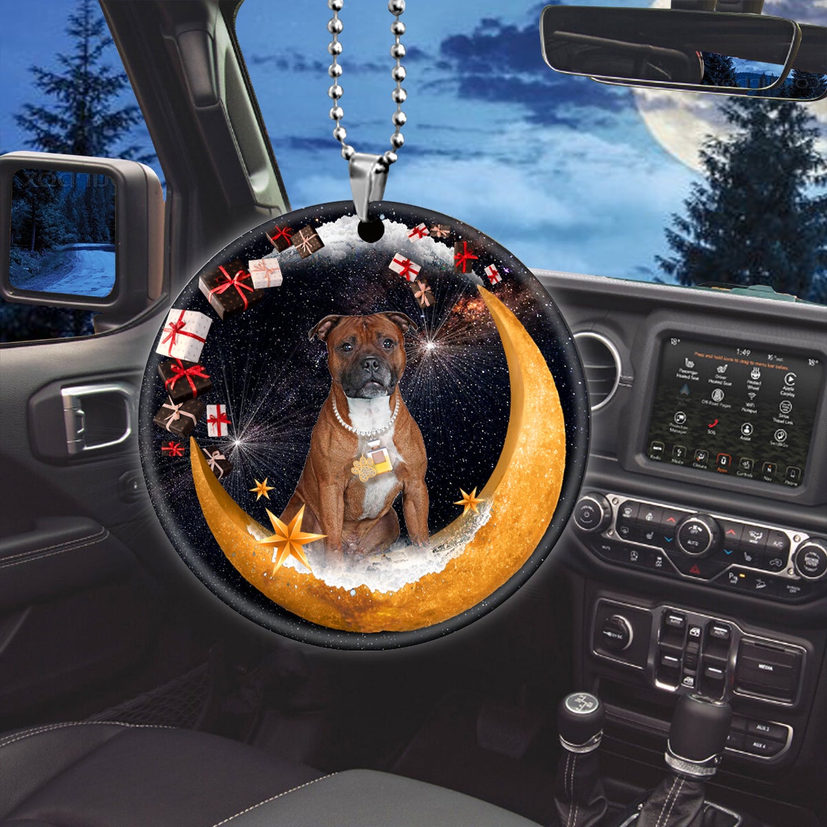 Staffordshire Bull Terrier Fashion Moon Car Hanging Ceramic Ornament