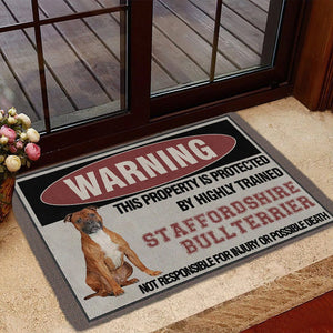 THIS PROPERTY IS PROTECTED BY HIGHLY TRAINED Staffordshire Bull Terrier Doormat