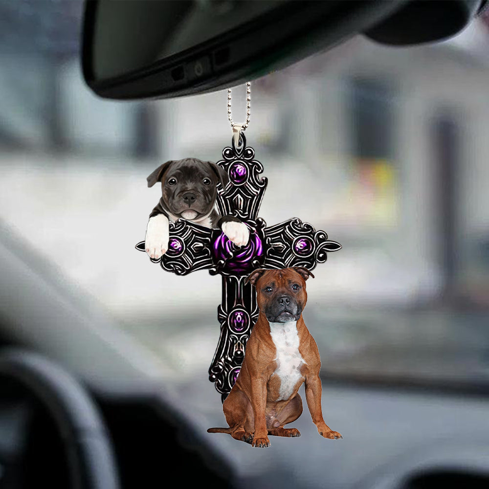 Staffordshire Bull Terrier Pray For God Car Hanging Ornament