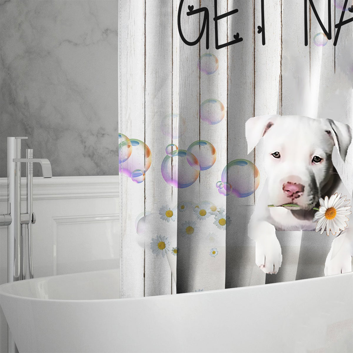 Staffordshire Bull Terrier Get Naked Daisy Shower Curtain