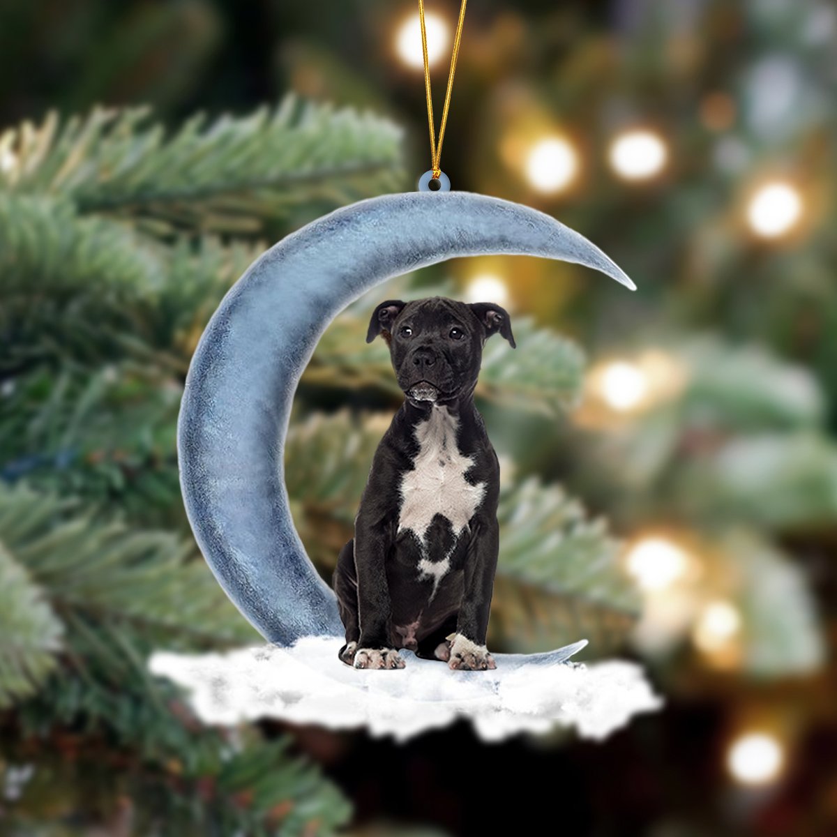 Staffordshire Bull Terrier 02 Sits On The Moon Hanging Ornament