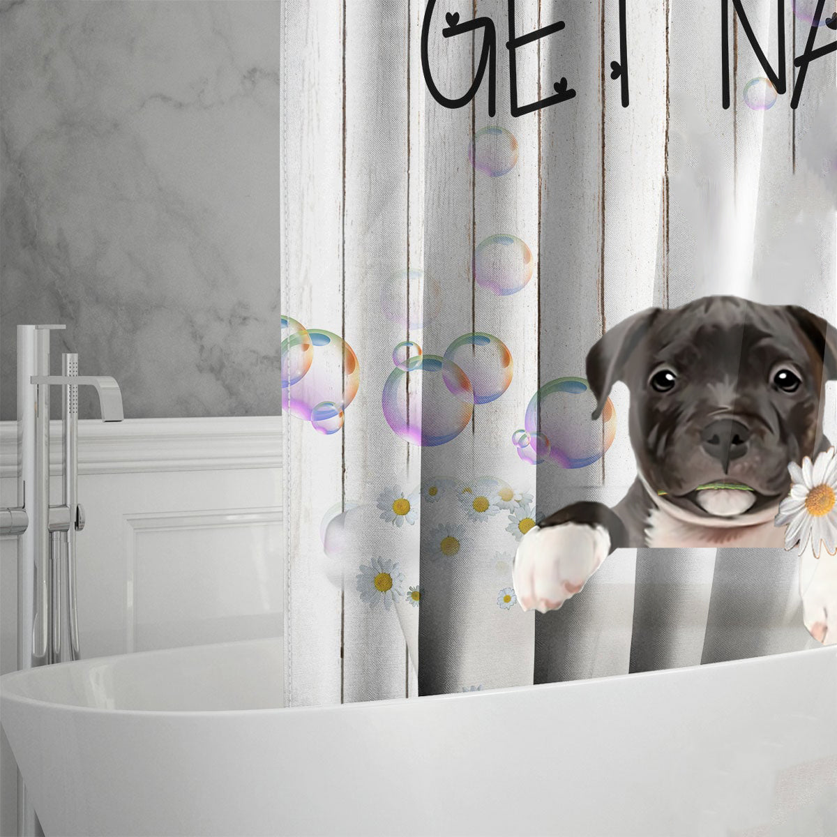 Staffordshire Bull Terrier07 Get Naked Daisy Shower Curtain