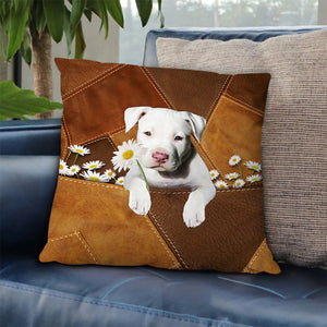 Staffordshire Bull Terrier Holding Daisy Pillow Case