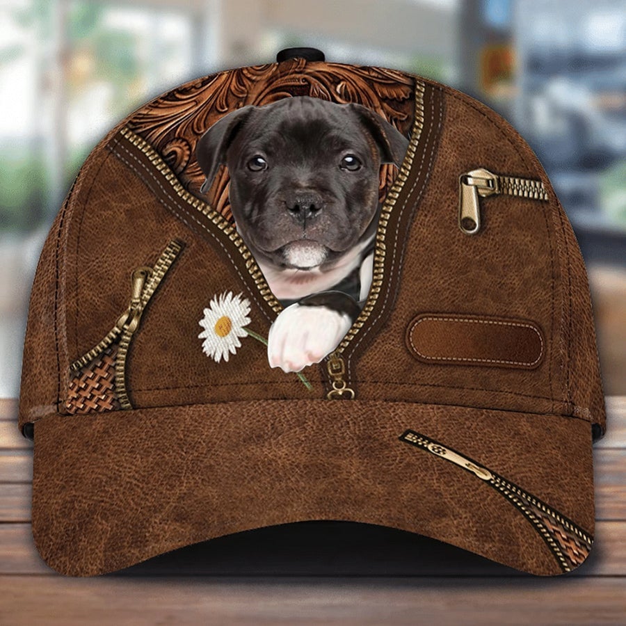 Staffordshire Bull Terrier Holding Daisy Unisex Cap