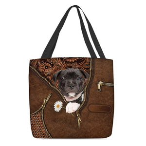 Staffordshire Bull Terrier Holding Daisy Tote Bag