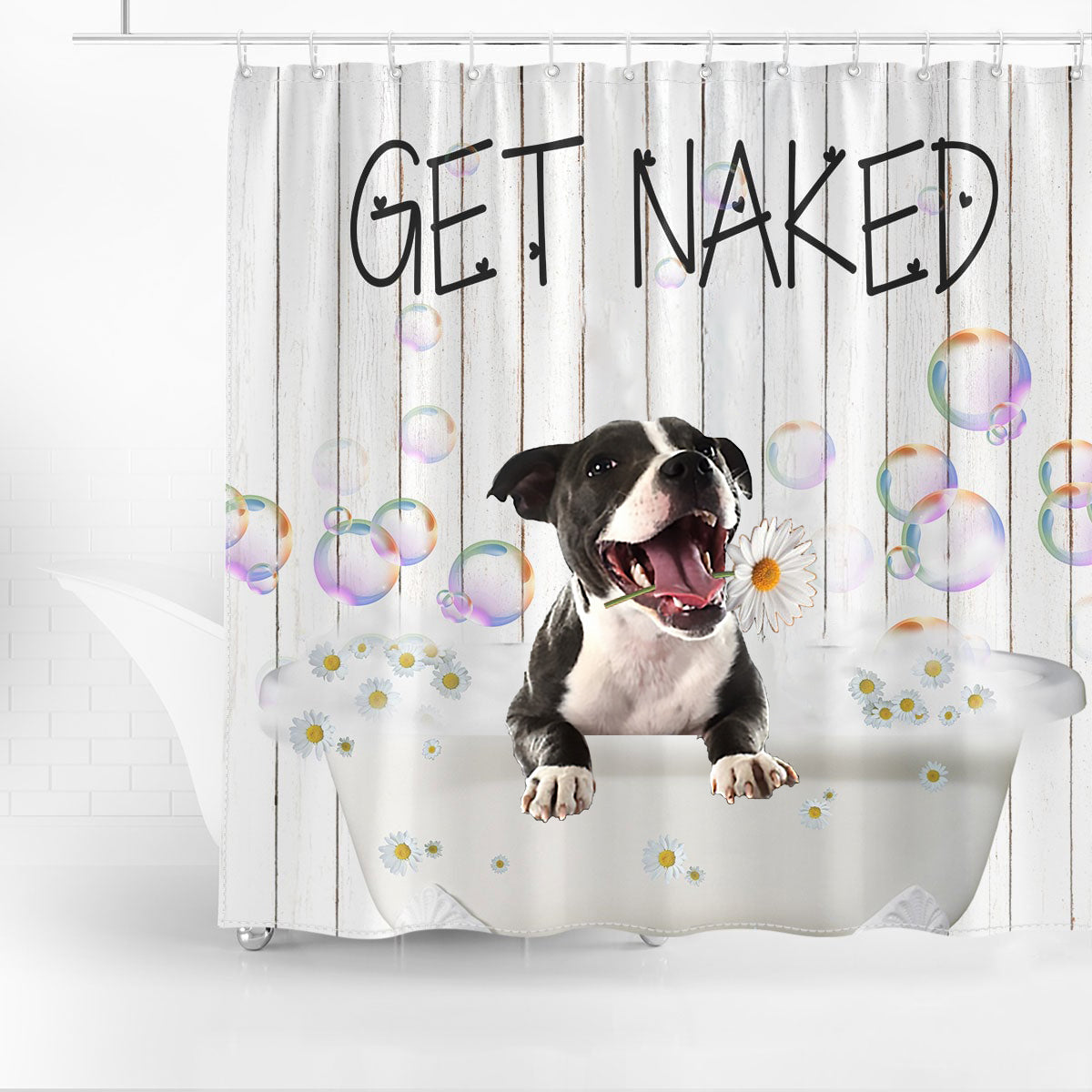 Staffordshire Bull Terrier 2 Get Naked Daisy Shower Curtain