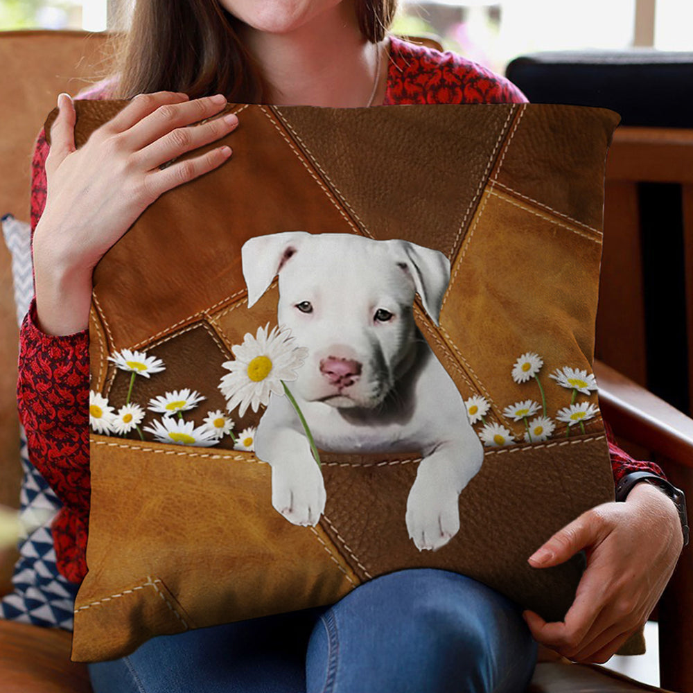 Staffordshire Bull Terrier Holding Daisy Pillow Case