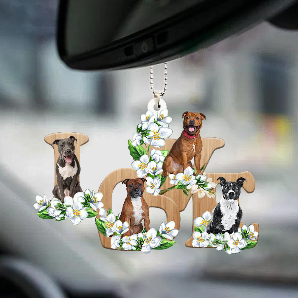 Staffordshire Bull Terrier Love Flowers Dog Lover Car Hanging Ornament