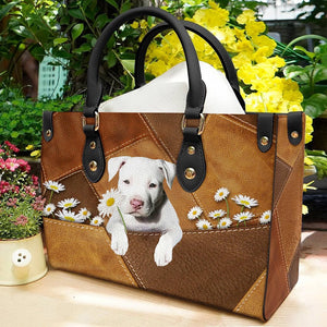 Staffordshire Bull Terrier Holding Daisy Leather Bag