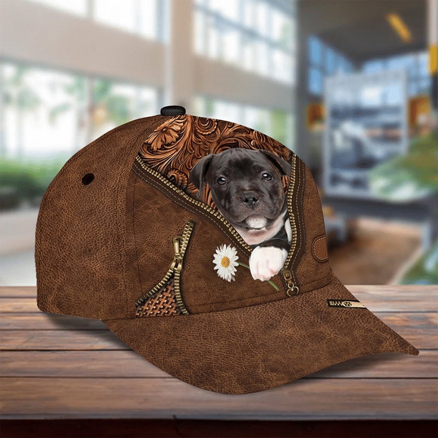 Staffordshire Bull Terrier Holding Daisy Unisex Cap