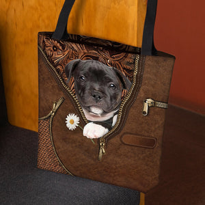 Staffordshire Bull Terrier Holding Daisy Tote Bag