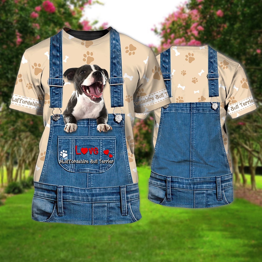 Love Staffordshire Bull Terrier 2 Cute Unisex T-shirt