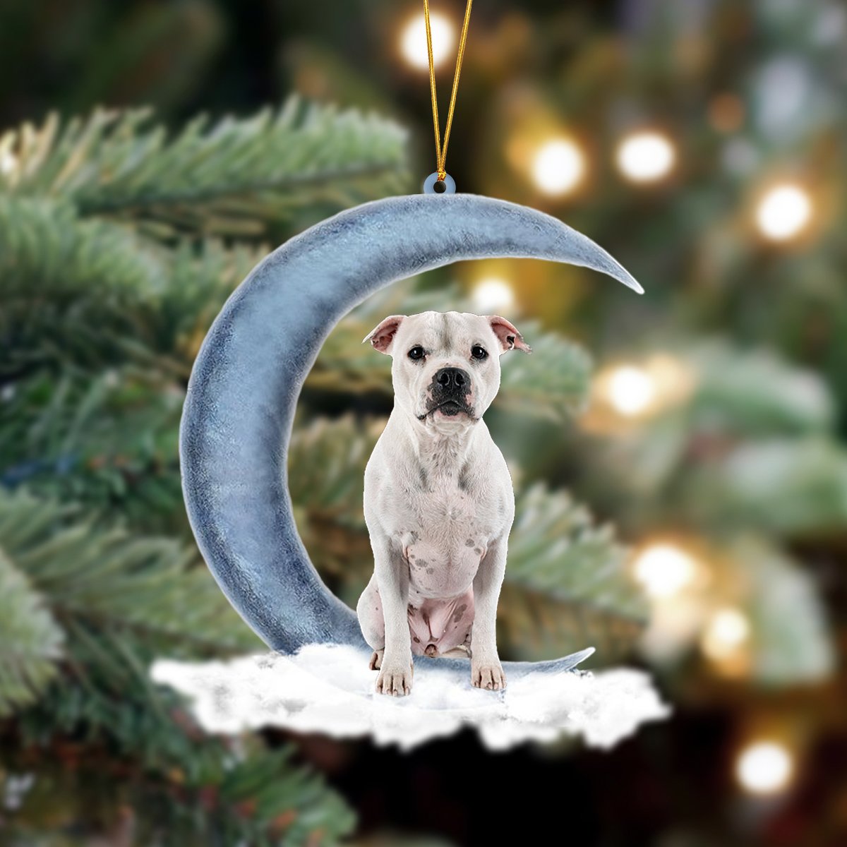Staffordshire Bull Terrier Sits On The Moon Hanging Ornament