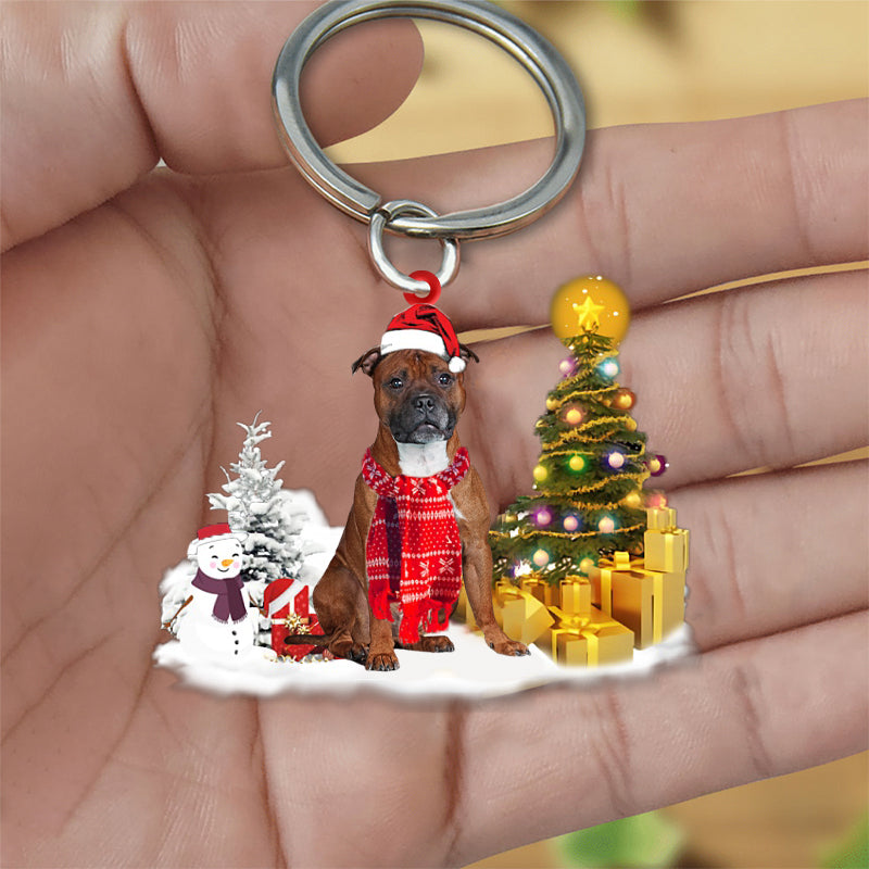 Staffordshire Bull Terrier Early Merry Christma Acrylic Keychain
