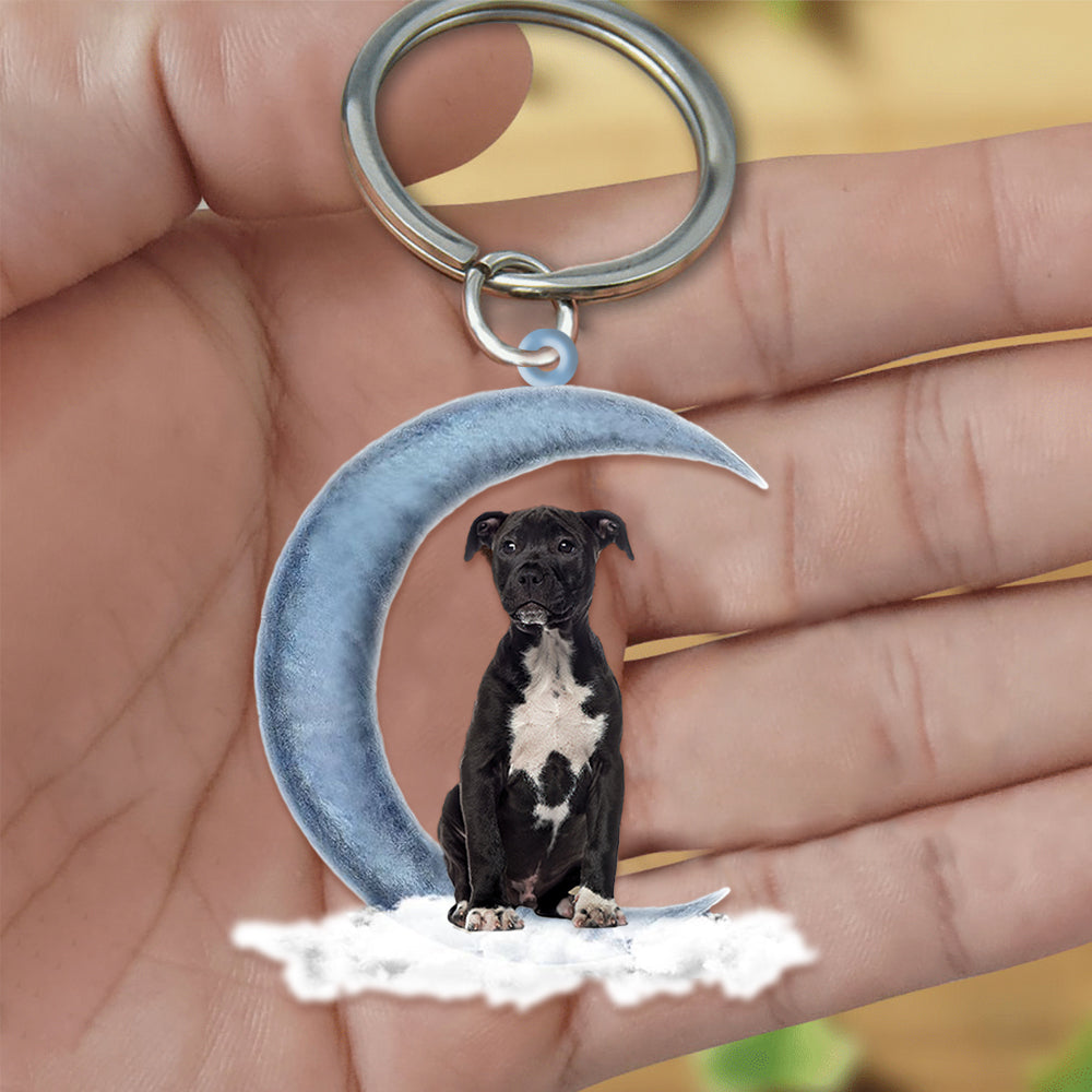 Staffordshire Bull Terrier On The Moon Flat Acrylic Keychain