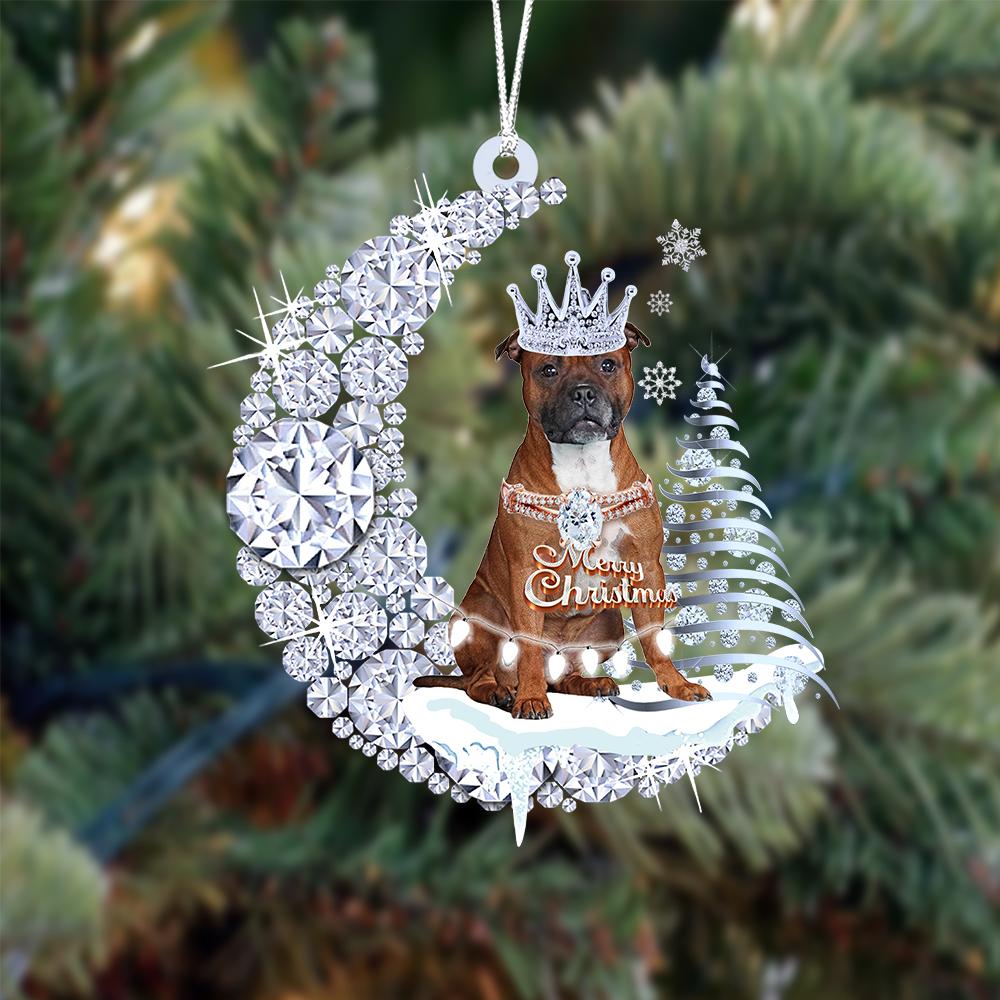 Staffordshire Bull Terrier Diamond Moon Merry Christmas Ornament