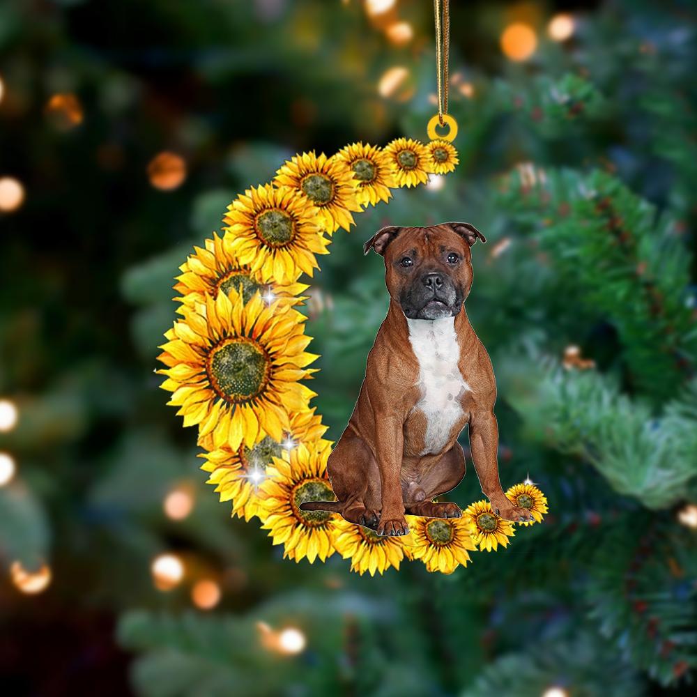 Staffordshire Bull Terrier On Sunflower Moon Ornament