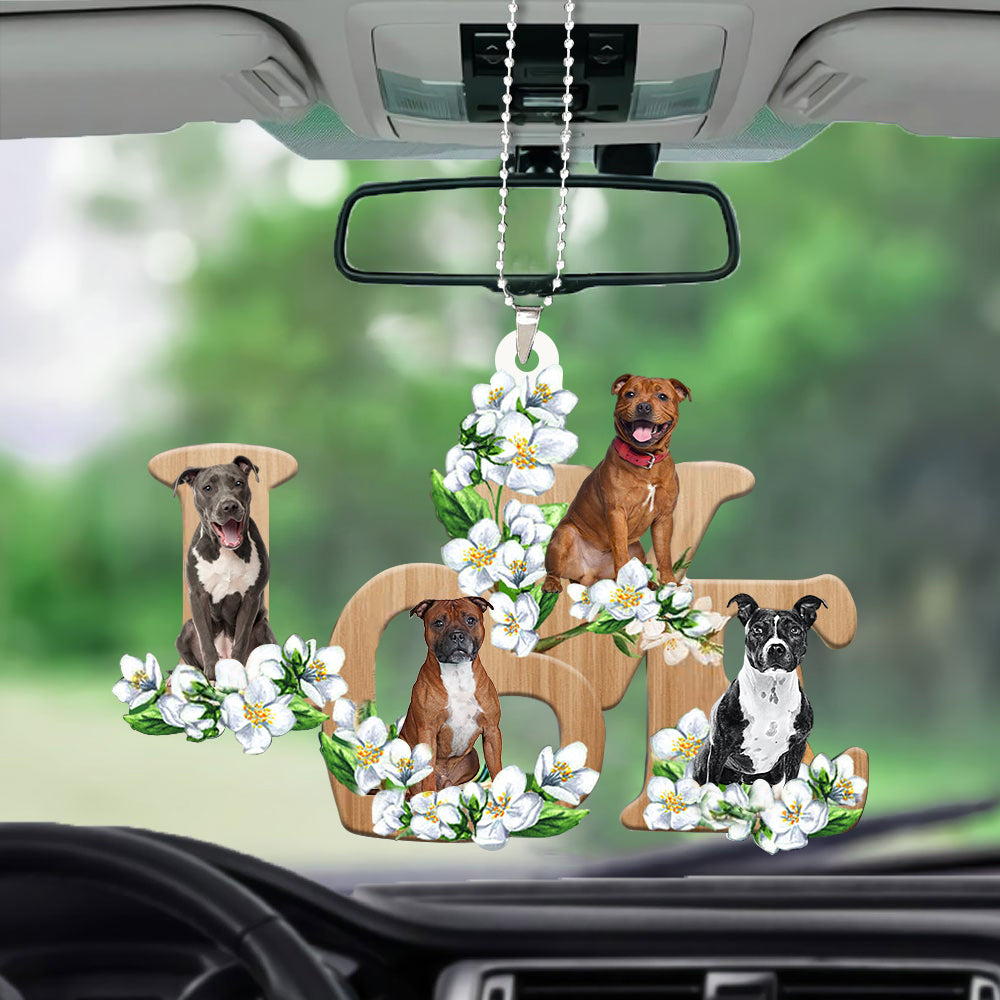 Staffordshire Bull Terrier Love Flowers Dog Lover Car Hanging Ornament