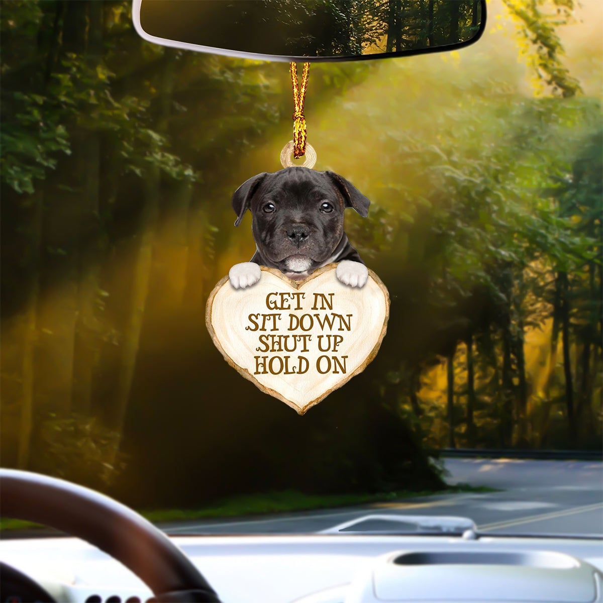 Staffordshire Bull Terrier Heart Shape Get In Car Hanging Ornament