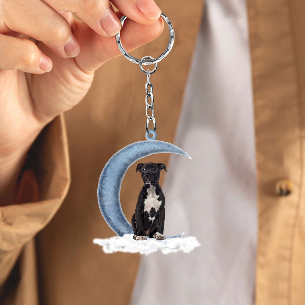 Staffordshire Bull Terrier On The Moon Flat Acrylic Keychain
