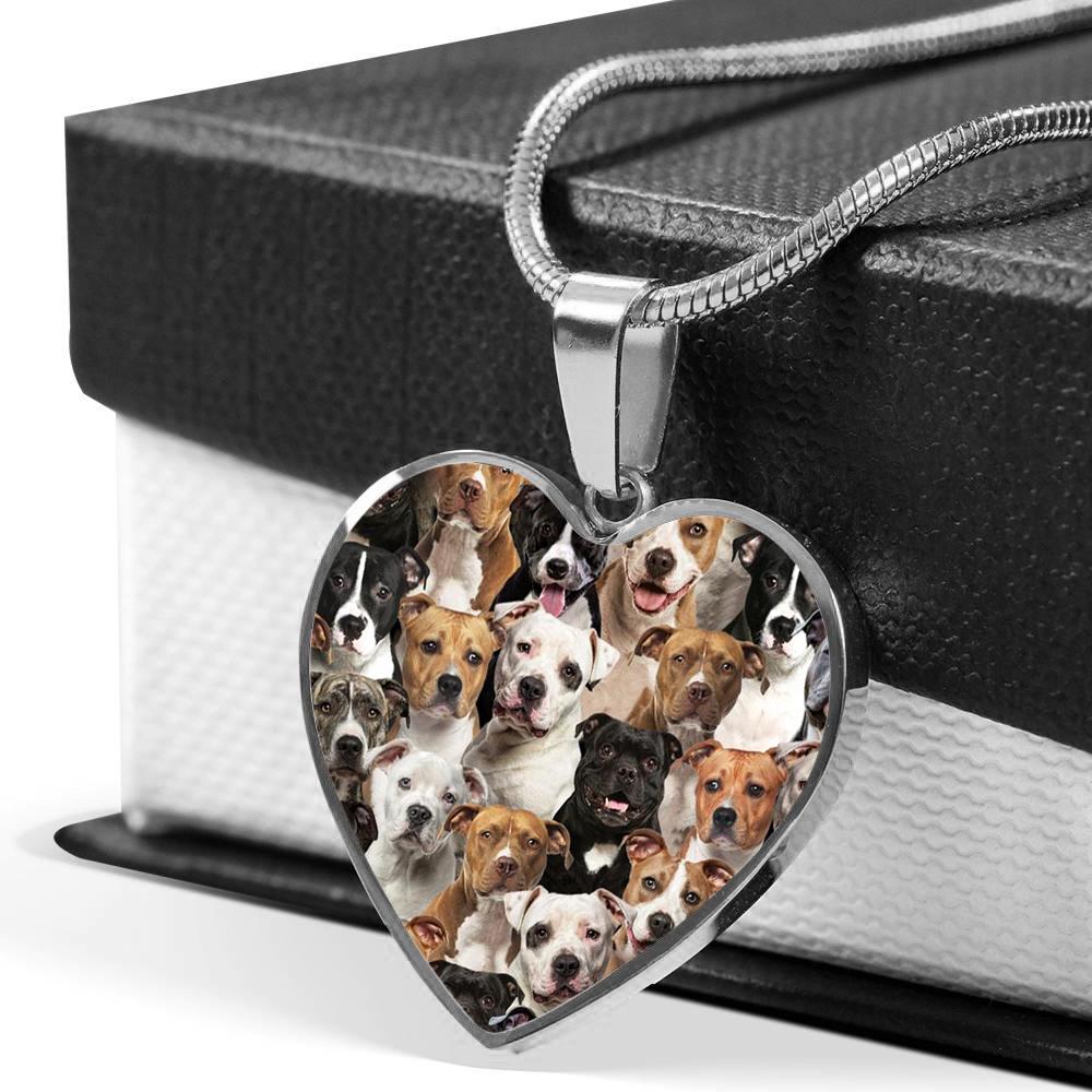 A Bunch Of Staffordshire Bull Terriers Heart Necklace