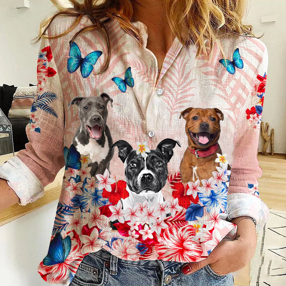 Stafforshire Bull Terrier Floral Casual Shirt