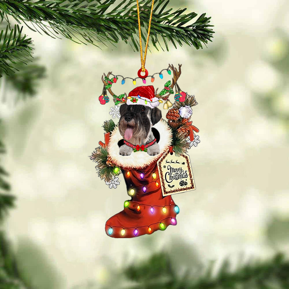Standard Schnauzer In Red Boot Christmas Ornament