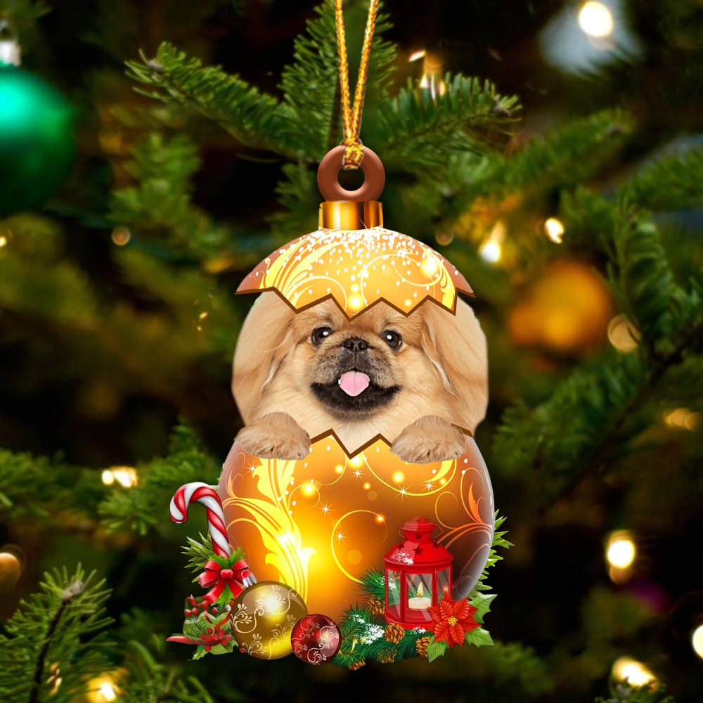 TAN Pekingese In Golden Egg Christmas Ornament