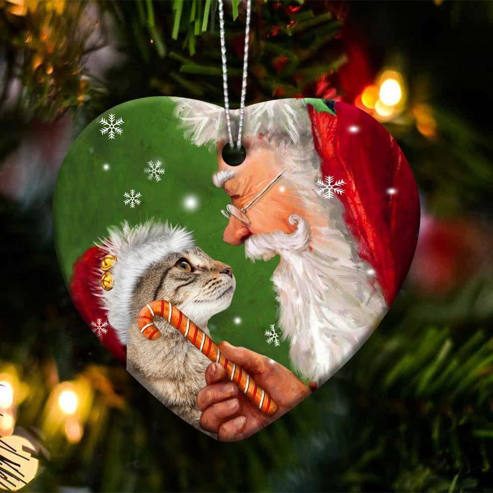 Tabby Cat Happy Heart Ornament For Cat Lovers