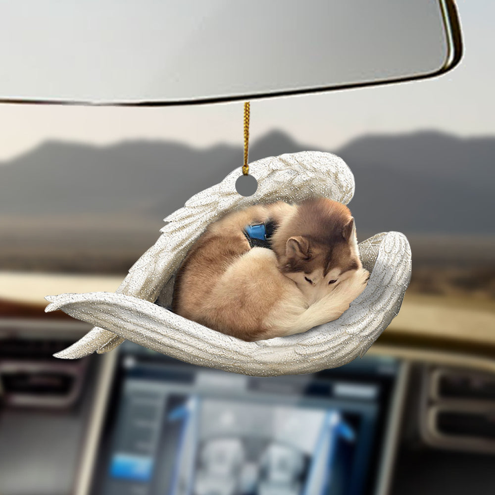 Tan and white husky Sleeping Angel Ornament Sleeping Angel Car Hanging Ornament