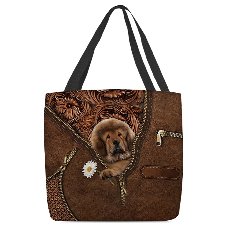 Tibetan Mastiff Holding Daisy Tote Bag
