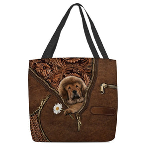 Tibetan Mastiff Holding Daisy Tote Bag